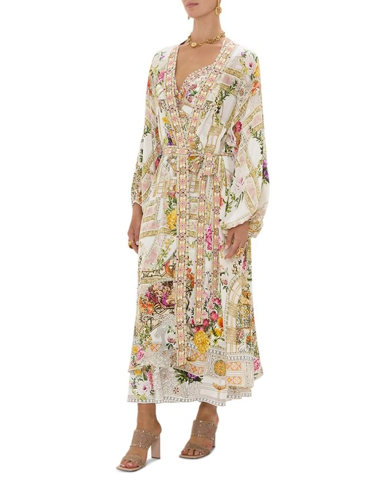 Silk Blouson Sleeve Layer Swim Cover Up in Egyptian Rose