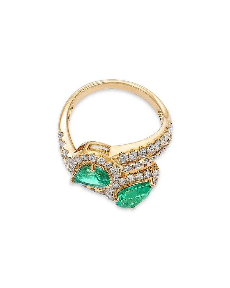 Emerald (2.10 tcw) & Diamond (1.50 tcw) Bypass Ring in 14K Yellow Gold