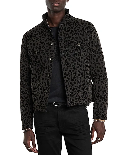 John Varvatos Tobi Animal Print Regular Fit Down Trucker Jacket