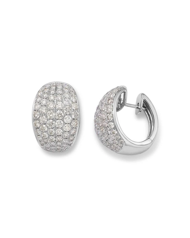14K White Gold Diamond Pavé Oval Hoop Earrings, 3.85 tcw