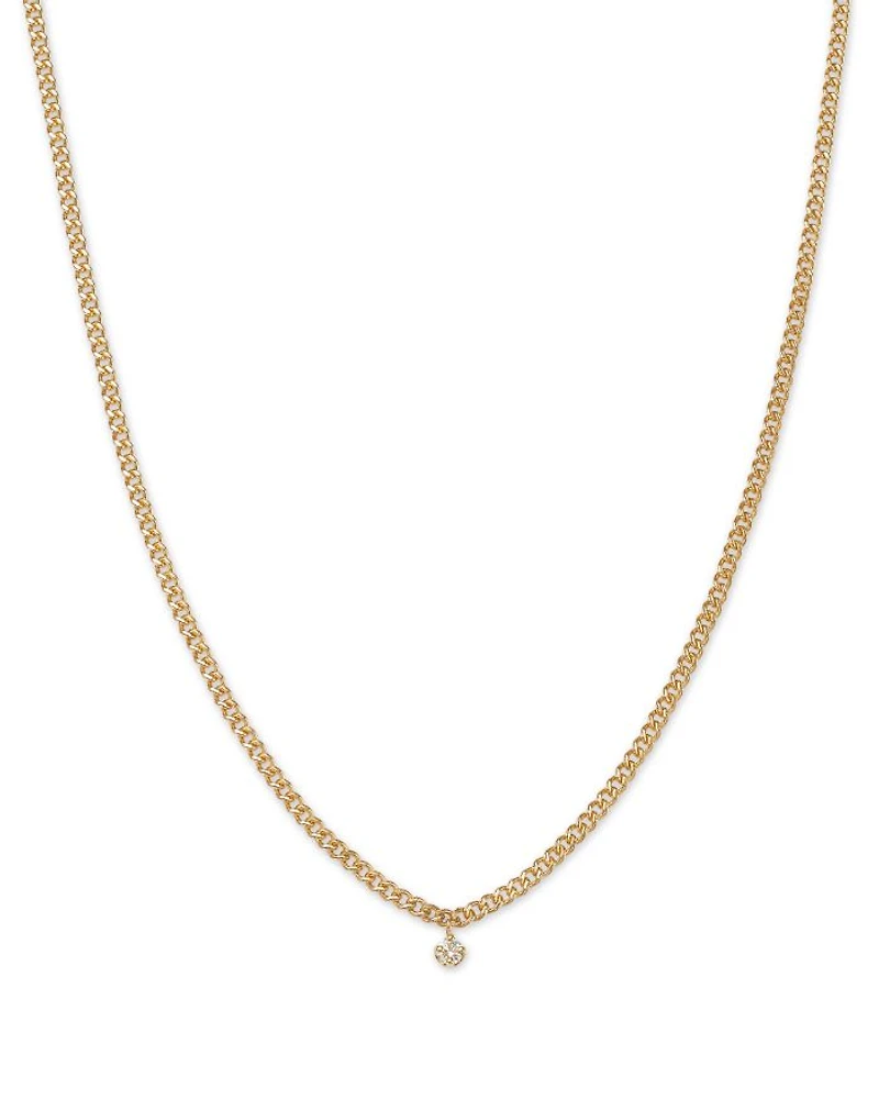 14K Yellow Gold Prong Diamond Pendant Necklace, 14-16"
