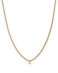 14K Yellow Gold Prong Diamond Pendant Necklace, 14-16"