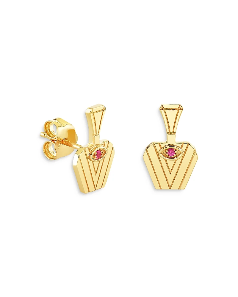 Sydney Evan Wicked x Sydney Evan 14K Yellow Gold Glinda Pink Sapphire Pure Potion Bottle Stud Earrings