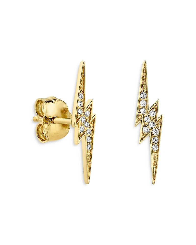Sydney Evan 14K Yellow Gold Diamond Lightning Bolt Stud Earrings