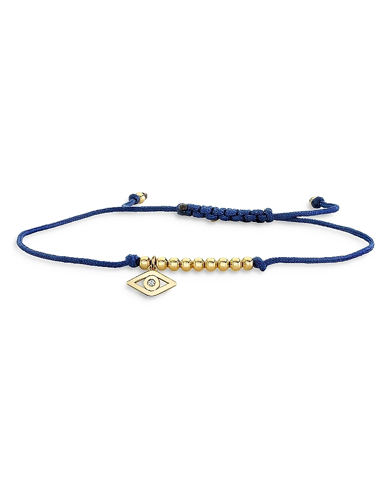 Sydney Evan 14K Yellow Gold Evil Eye Diamond Blue Corded Bracelet