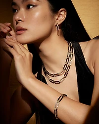 18K Gold Signature Caviar Diamond & Black Ceramic Link Drop Earrings
