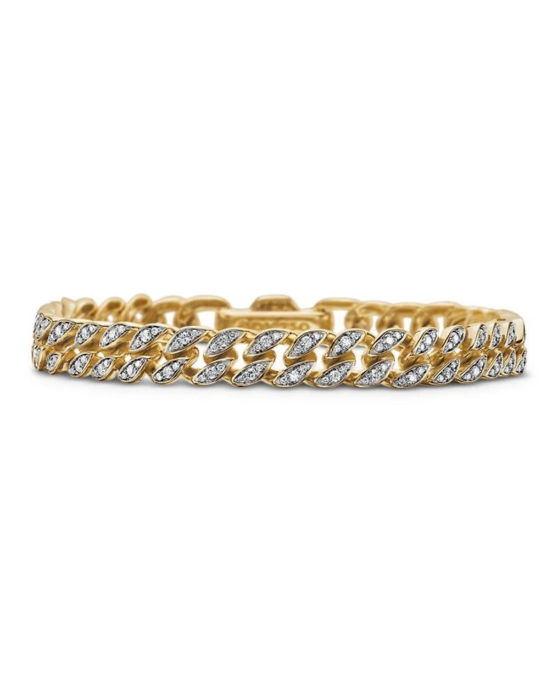 Curb Chain Bracelet in 18K Yellow Gold with Diamonds, 7mm