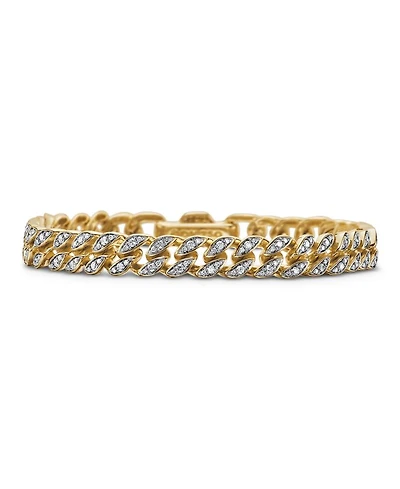 Curb Chain Bracelet in 18K Yellow Gold with Diamonds, 7mm