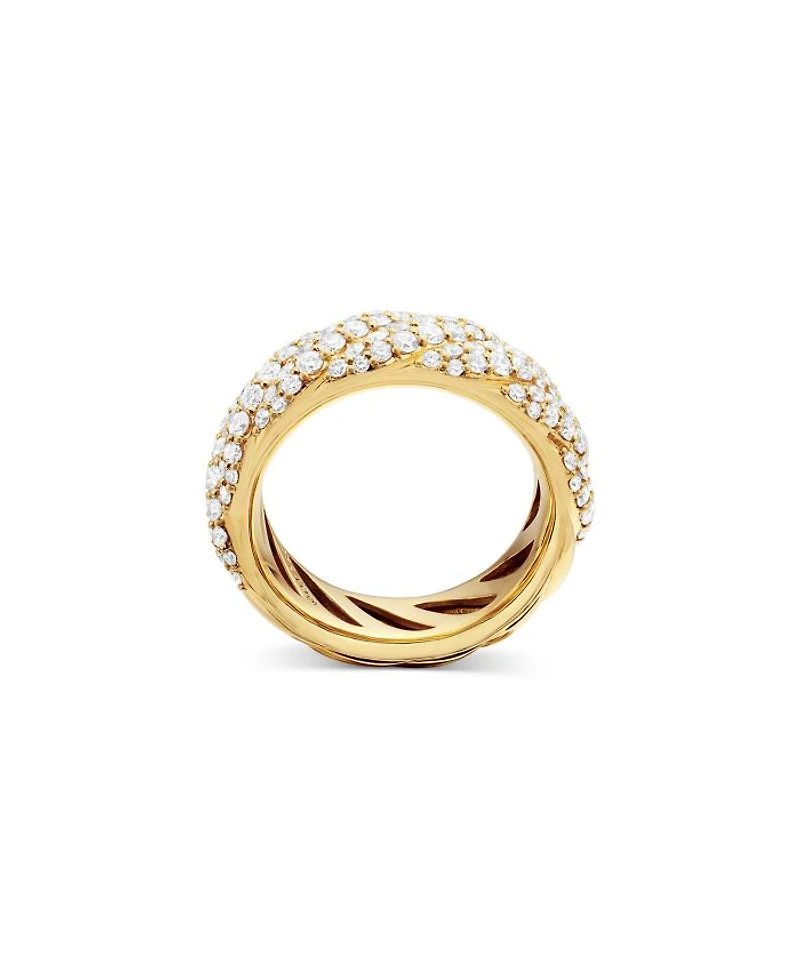 Sculpted Cable Band Ring 18K Yellow Gold with Pavé Diamonds