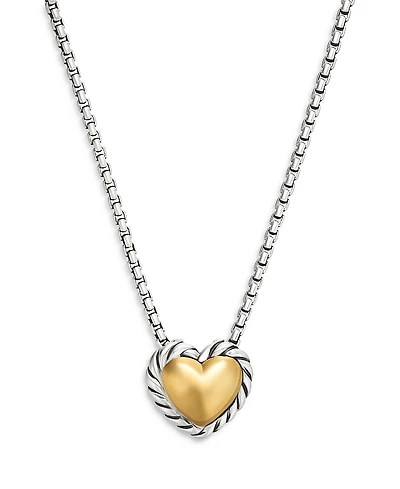 David Yurman Sterling Silver Cable Cookie Classic Heart Necklace with 18K Yellow Gold