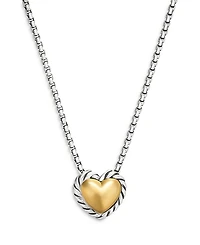 David Yurman Sterling Silver Cable Cookie Classic Heart Necklace with 18K Yellow Gold