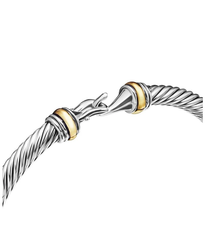 Buckle Classic Cable Bracelet Sterling Silver with 18K Yellow Gold, 4mm