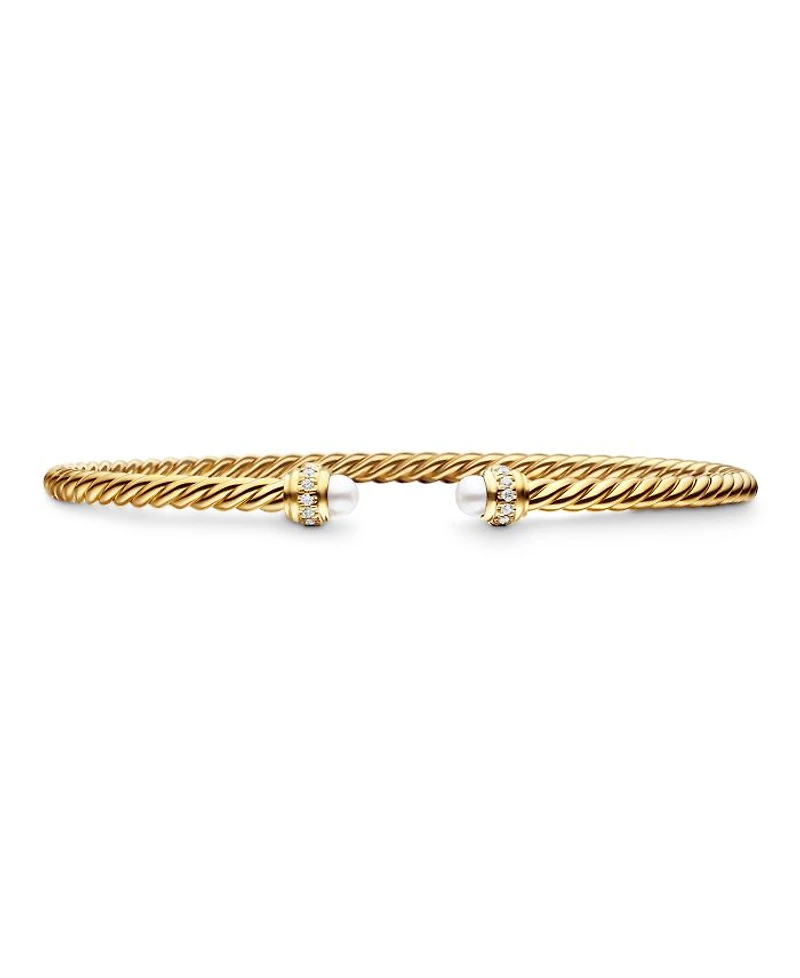 18K Yellow Gold Cablespira® Bracelet with Cultured Freshwater Pearls & Diamonds