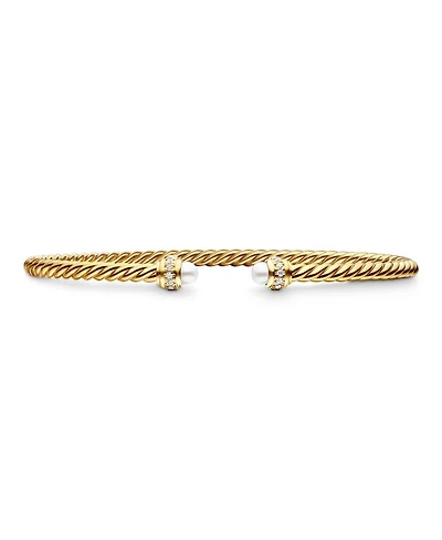 18K Yellow Gold Cablespira® Bracelet with Cultured Freshwater Pearls & Diamonds