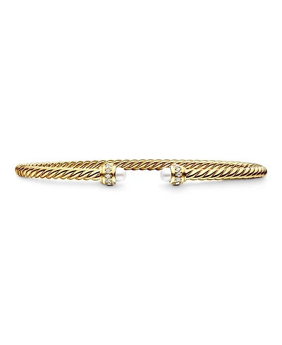 David Yurman 18K Yellow Gold Cablespira Bracelet with Cultured Freshwater Pearls & Diamonds