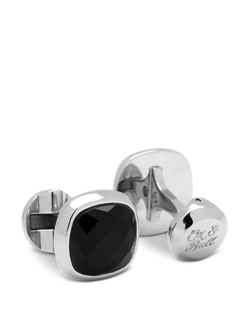Faceted Onyx Cushion Stainless Steel Stud Set