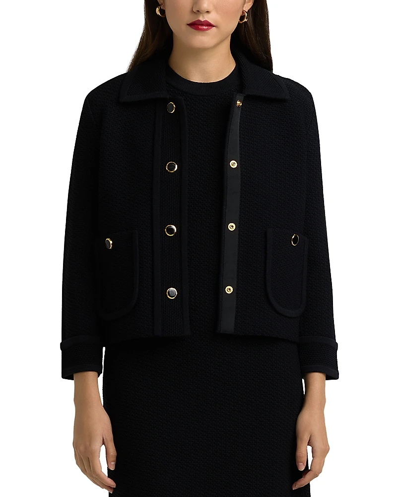 St. John Multiscale Textured Stretch Knit Collared Jacket