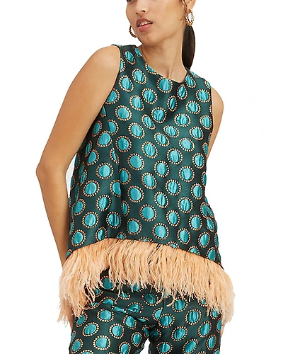La DoubleJ Scala Top with Feathers Jacquard Winter Sun Emerald