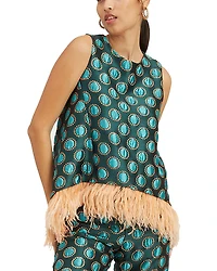 La DoubleJ Scala Top with Feathers Jacquard Winter Sun Emerald