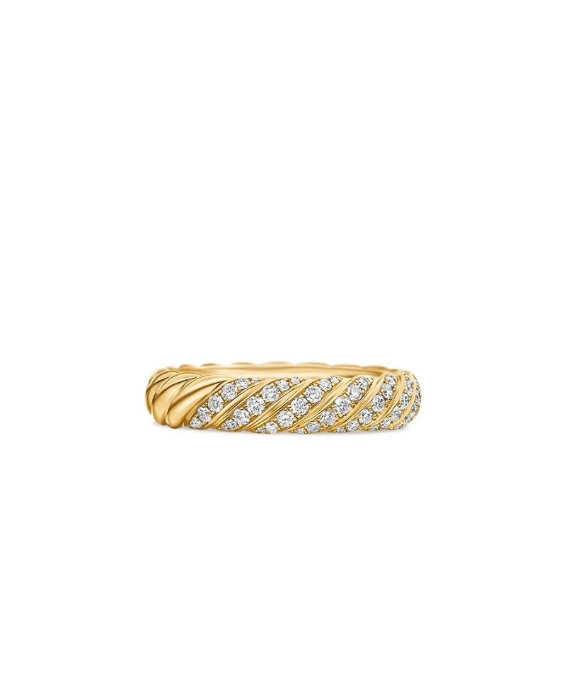 Sculpted Cable Pavé Band Ring 18K Yellow Gold with Diamonds