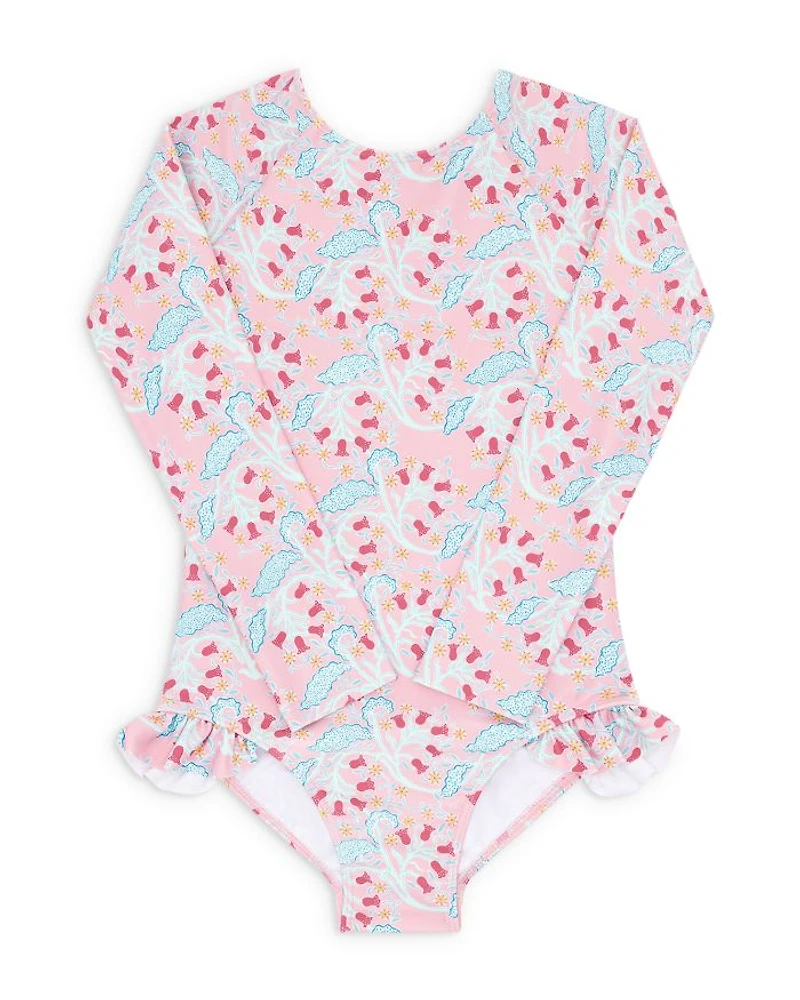 Girls' Bluebells Long Sleeve One Piece Rash Guard Swimsuit - Baby, Little Kid, Big Kid
