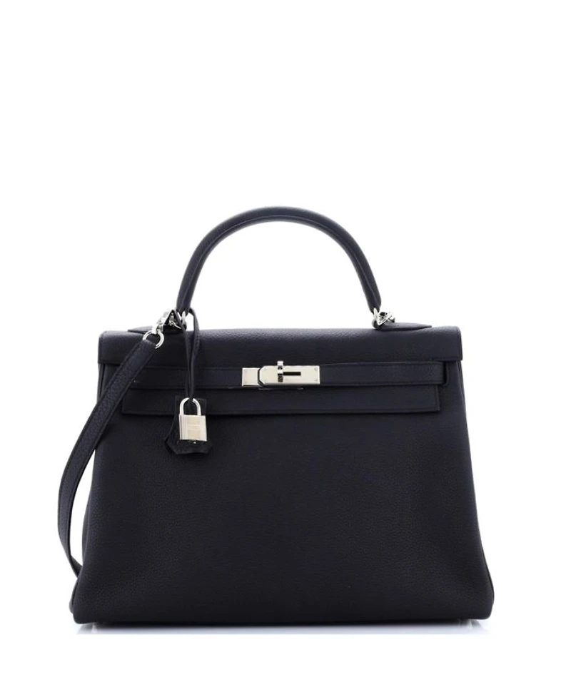 Kelly Handbag Black Togo with Palladium Hardware