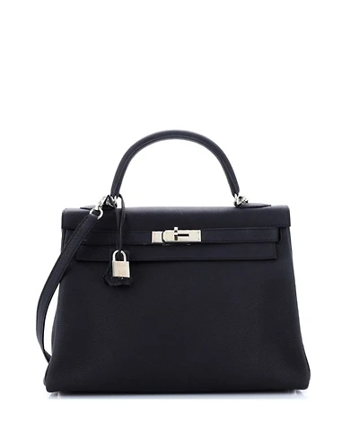 Kelly 32 Handbag Black Togo with Palladium Hardware