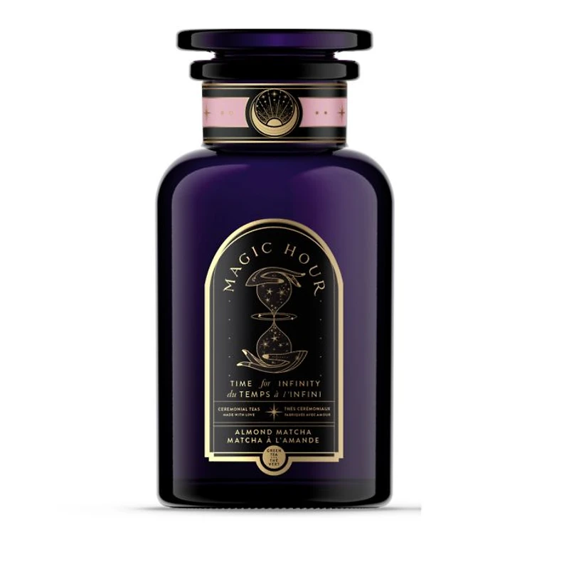 Almond Matcha Green Tea for Joy, 6 oz. Violet Glass Apothecary Jar