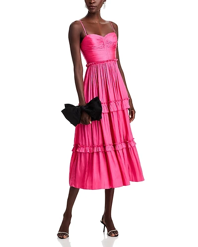 Aqua Ruched Ruffled Midi Dress - Exclusive