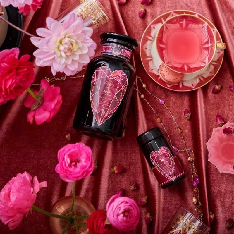 Pink Tourmaline Organic Dragon Fruit Hibiscus White Tea for Women's Health in Violet Glass Apothecary Jar, 6 oz.