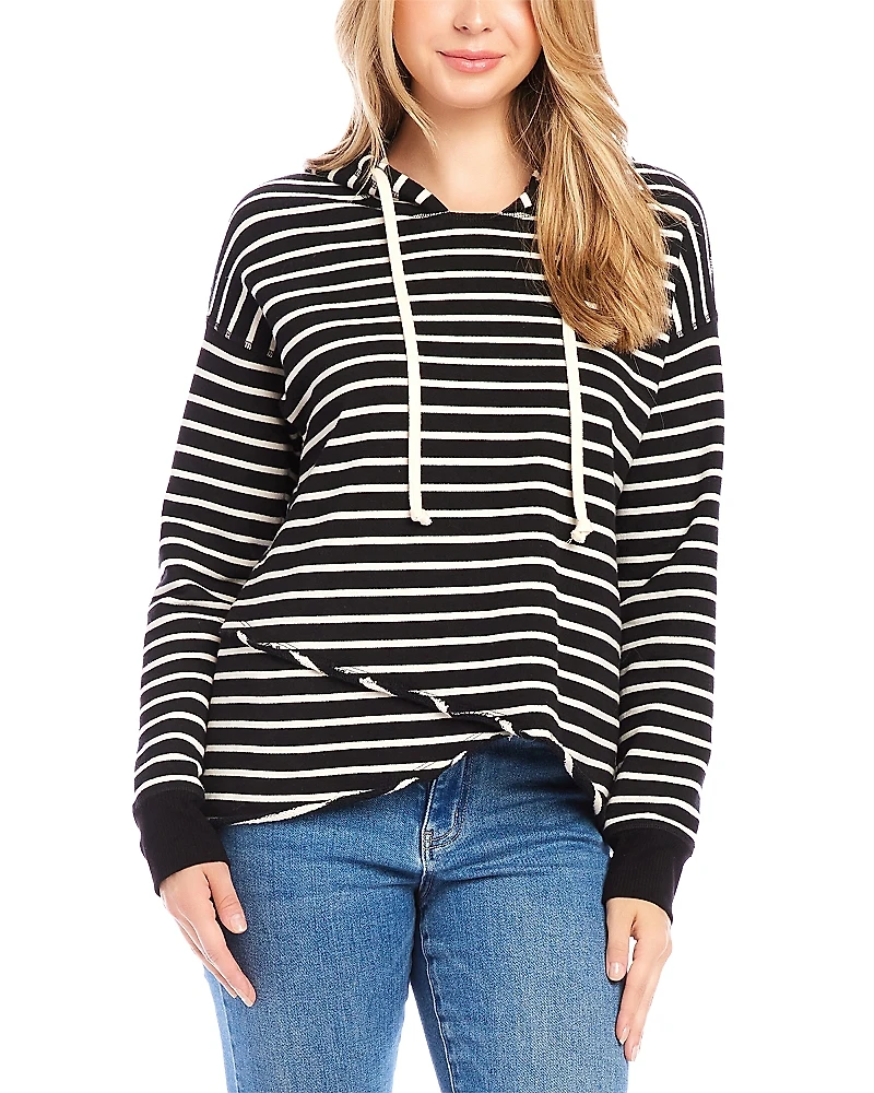 Karen Kane Striped Asymmetric Hem Hooded Sweatshirt