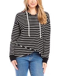 Karen Kane Striped Asymmetric Hem Hooded Sweatshirt