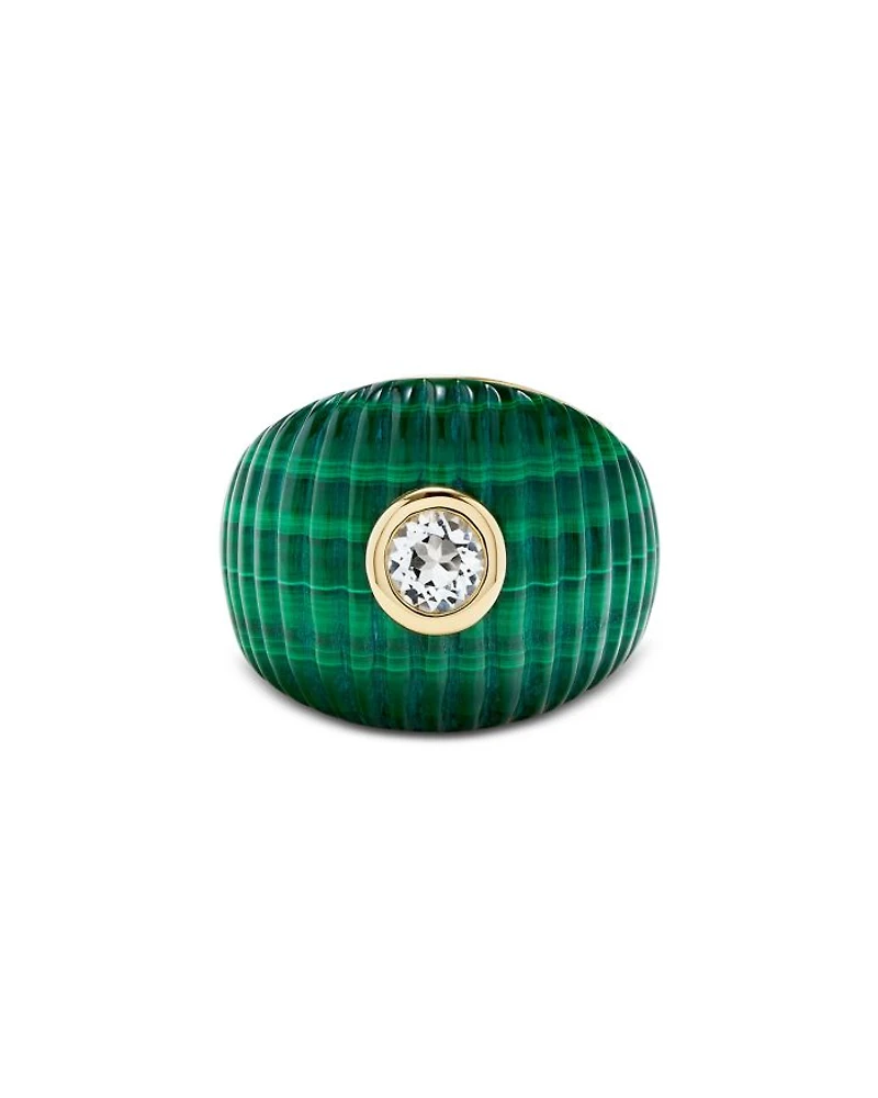 9K Yellow Gold Malachite & White Topaz Maxi Ring