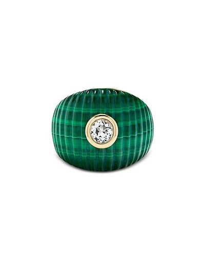 9K Yellow Gold Malachite & White Topaz Maxi Ring