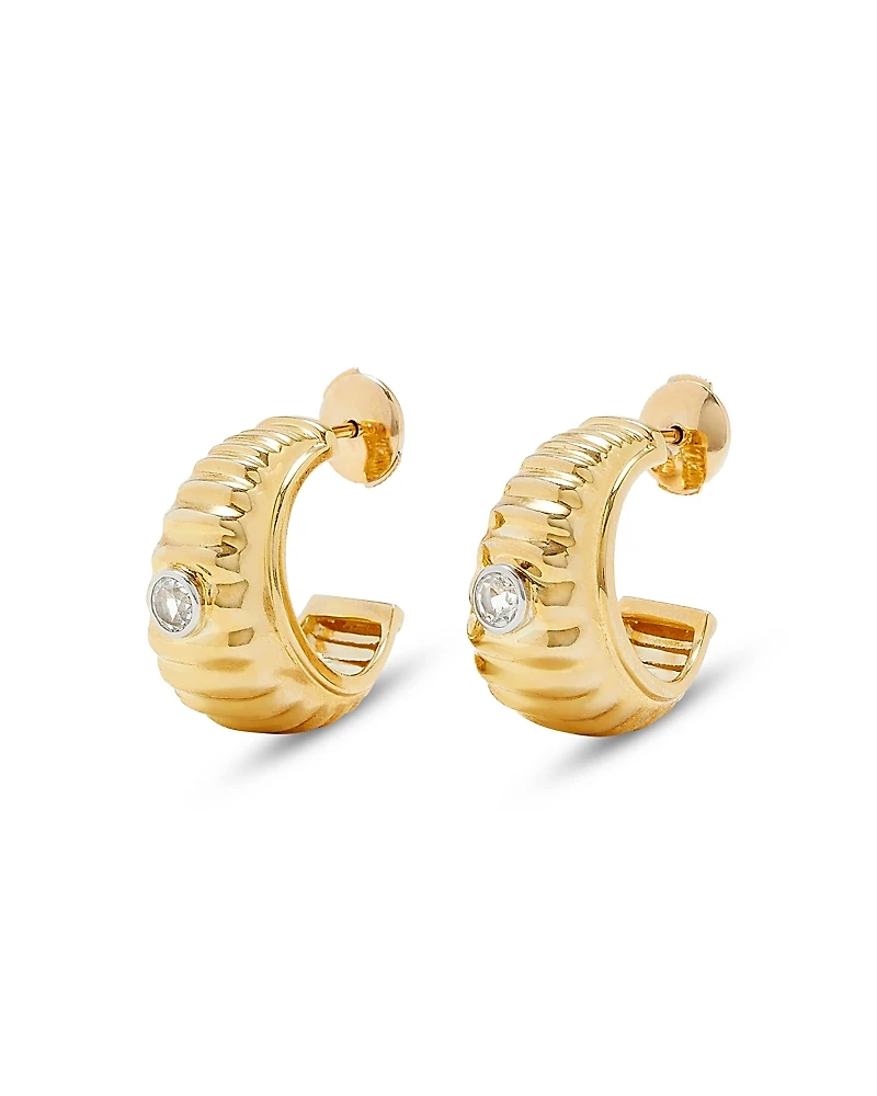 Yvonne Leon 9K Yellow & White Gold Paire de Creoles Berlingot White Topaz Hoop Earrings