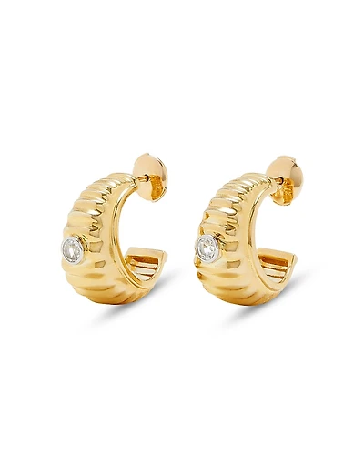 Yvonne Leon 9K Yellow & White Gold Paire de Creoles Berlingot White Topaz Hoop Earrings