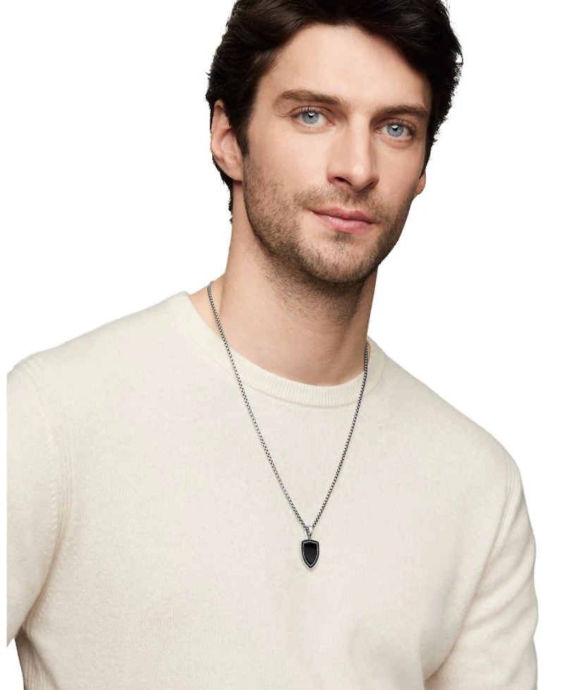 Shield Amulet Pendant with Black Onyx and Pavé Black Diamonds