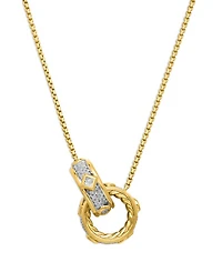 18K Yellow Gold Modern Renaissance Diamond Interlocking Ring Pendant Necklace, 17"