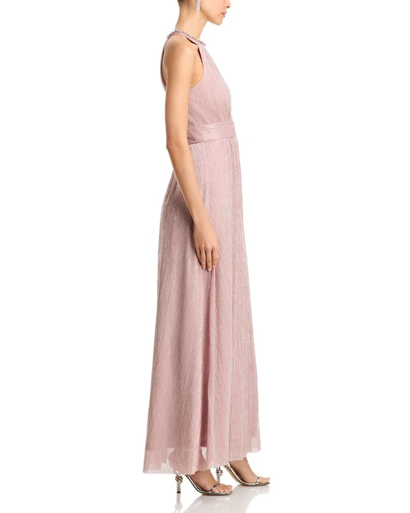 Shimmering Cutout Halter Gown