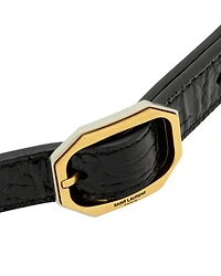 Frame Thin Belt in Crocodile-Embossed Leather