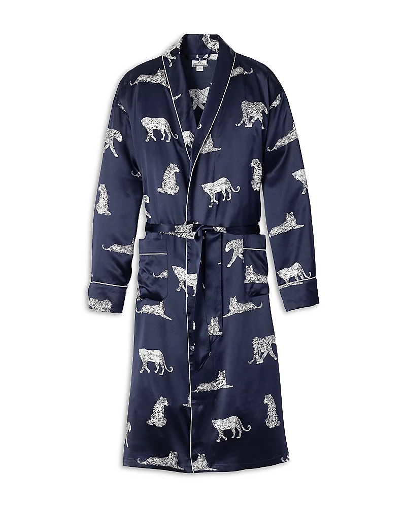 Petite Plume Men's Mulberry Silk Panthere de Nuit Robe