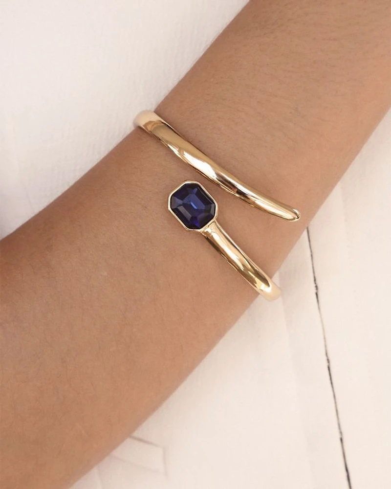 Color Stone Deco Cuff Bracelet 18K Gold Plated