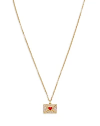 18K Yellow Gold Necklace Ma Declaration Gray Diamond & Red Heart Envelope Pendant Necklace, 16.53"