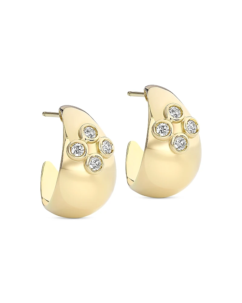 L. Klein 18K Yellow Gold Dome Diamond Bezel Graduated Hoop Earrings