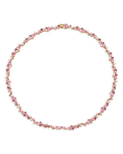 14K Yellow Gold Wicked Pink Sapphire, Amethyst, & Diamond Glinda Collar Necklace, 16"
