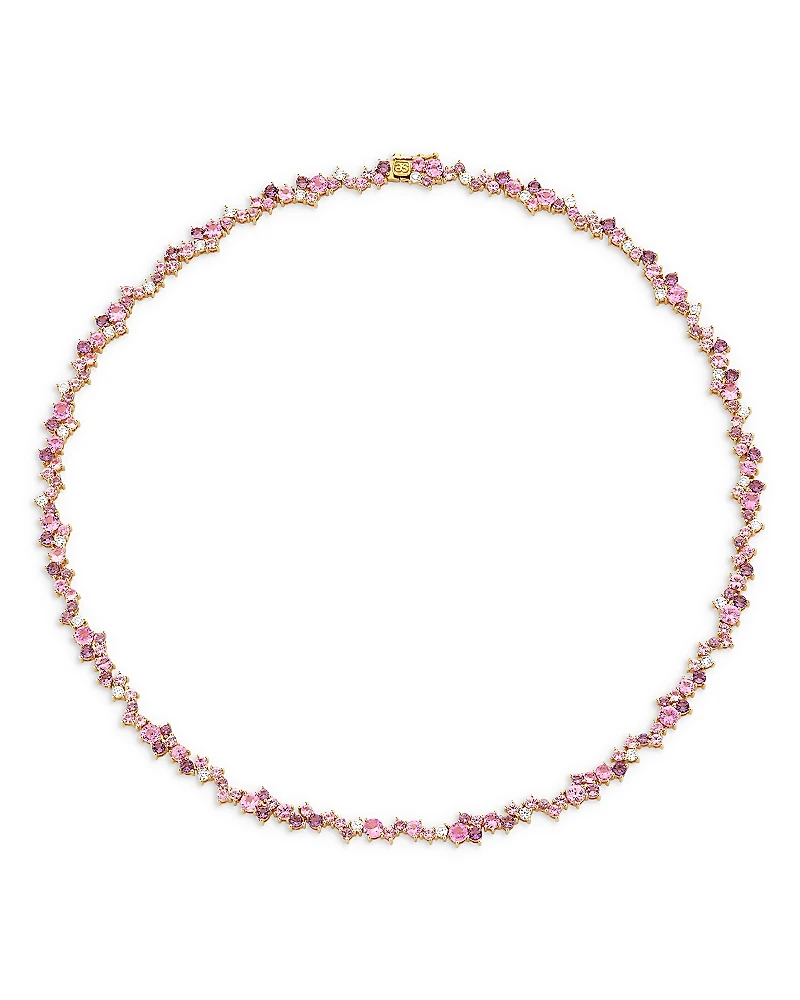 Sydney Evan 14K Yellow Gold Wicked Pink Sapphire, Amethyst, & Diamond Glinda Collar Necklace, 16