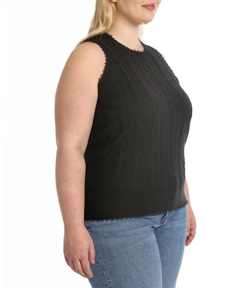Plus Cotton Frayed Cable Tank Top