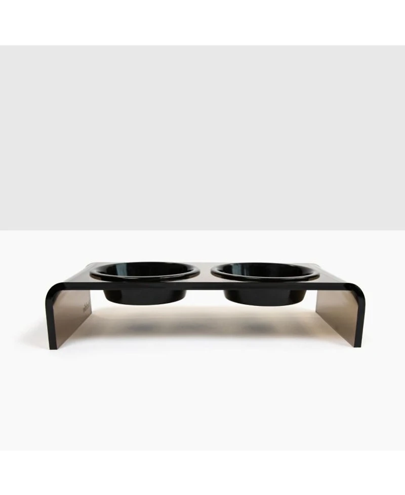 Small Smoke Bronze Double Bowl Pet Feeder, 1 Pint Bowls