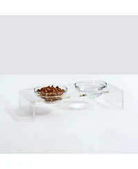 Small Clear Double Glass Bowl Pet Feeder, 1 Quart Bowls