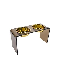Large Smoke Bronze Double Bowl Pet Feeder, 2 Quart Bowls